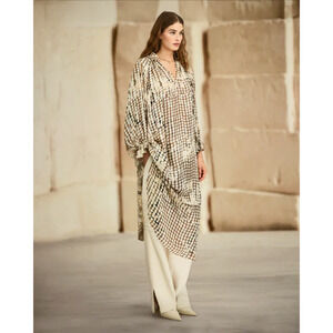 Mes Demoiselles Paris Dokab Dress | Camel Artisan Dot Print | Tie Neck + Cuffs